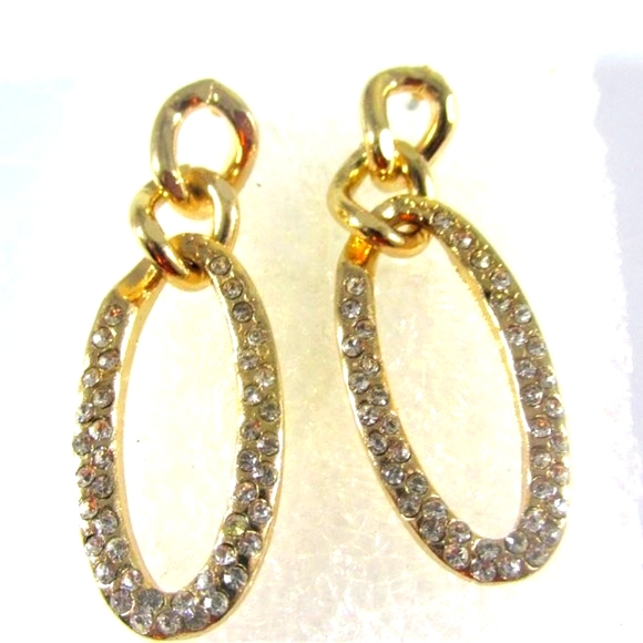Vintage Twist Oval Crystal 14k Gold Dipped Post Drop Earrings - Picture 4 of 8